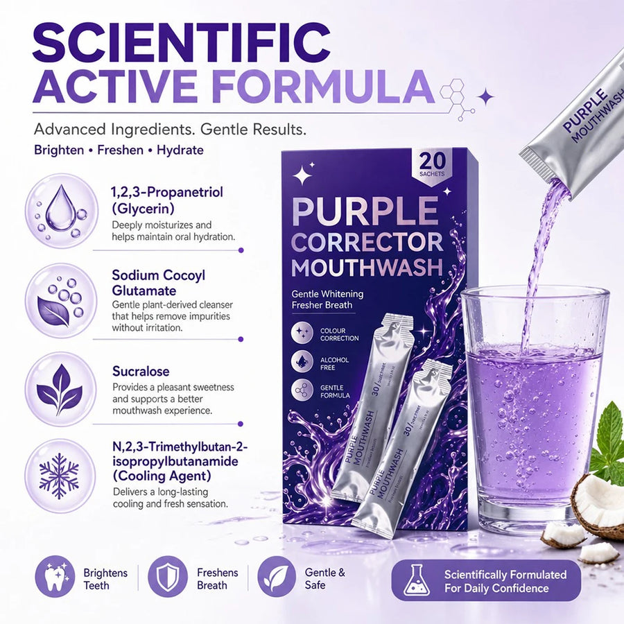 Peroxide Free Alcohol Free Enjuague Bucal Freshen Breath Color Correcting Whitening Purple Mouthwash