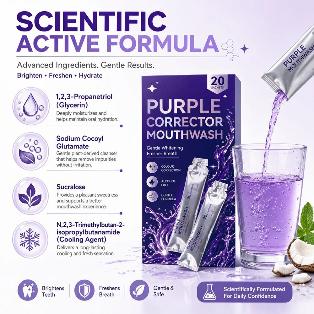 Peroxide Free Alcohol Free Enjuague Bucal Freshen Breath Color Correcting Whitening Purple Mouthwash
