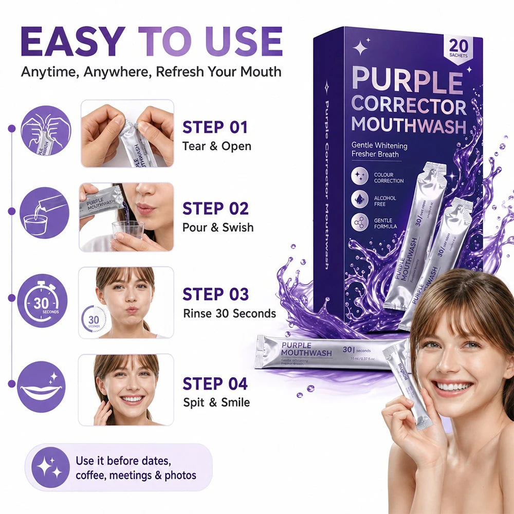 Peroxide Free Alcohol Free Enjuague Bucal Freshen Breath Color Correcting Whitening Purple Mouthwash