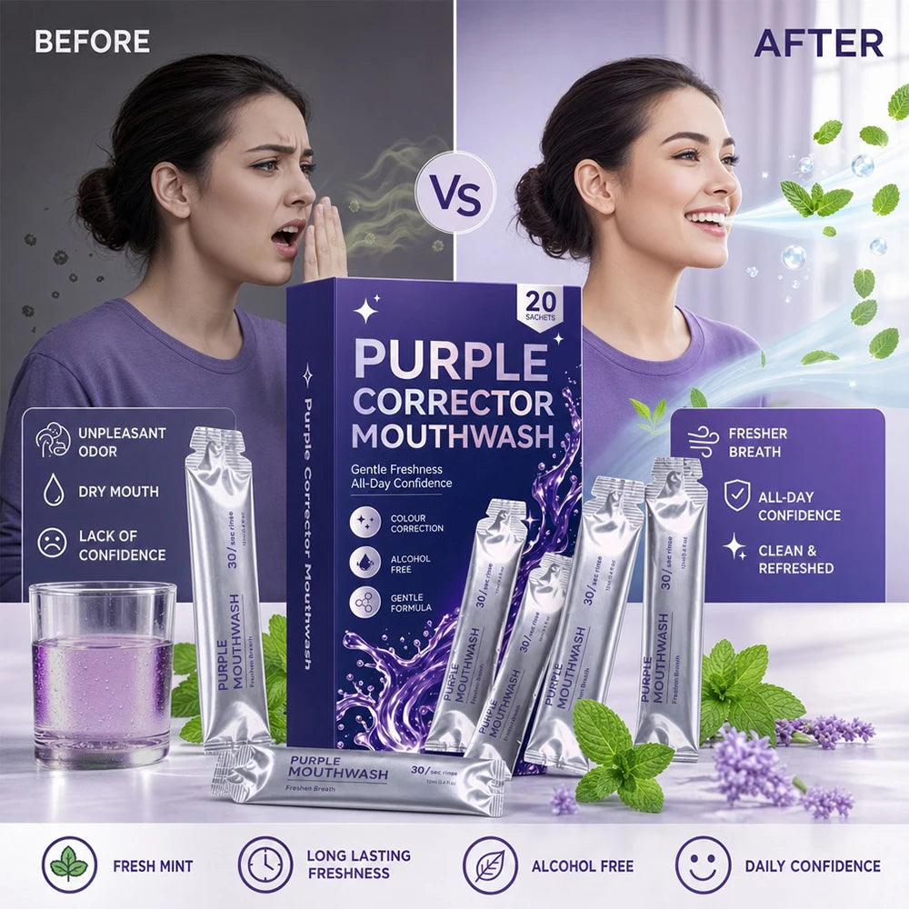 Peroxide Free Alcohol Free Enjuague Bucal Freshen Breath Color Correcting Whitening Purple Mouthwash